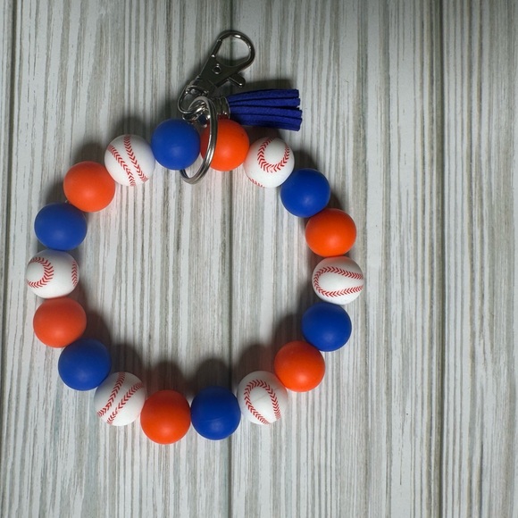 Baseball Orange and Blue Silicone Wristlet - Picture 2 of 3